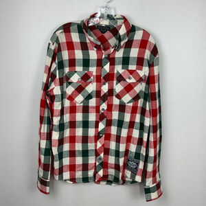 True Love & False Idols Button Down Shirt Men M Medium Plaid Flannel Long Sleeve